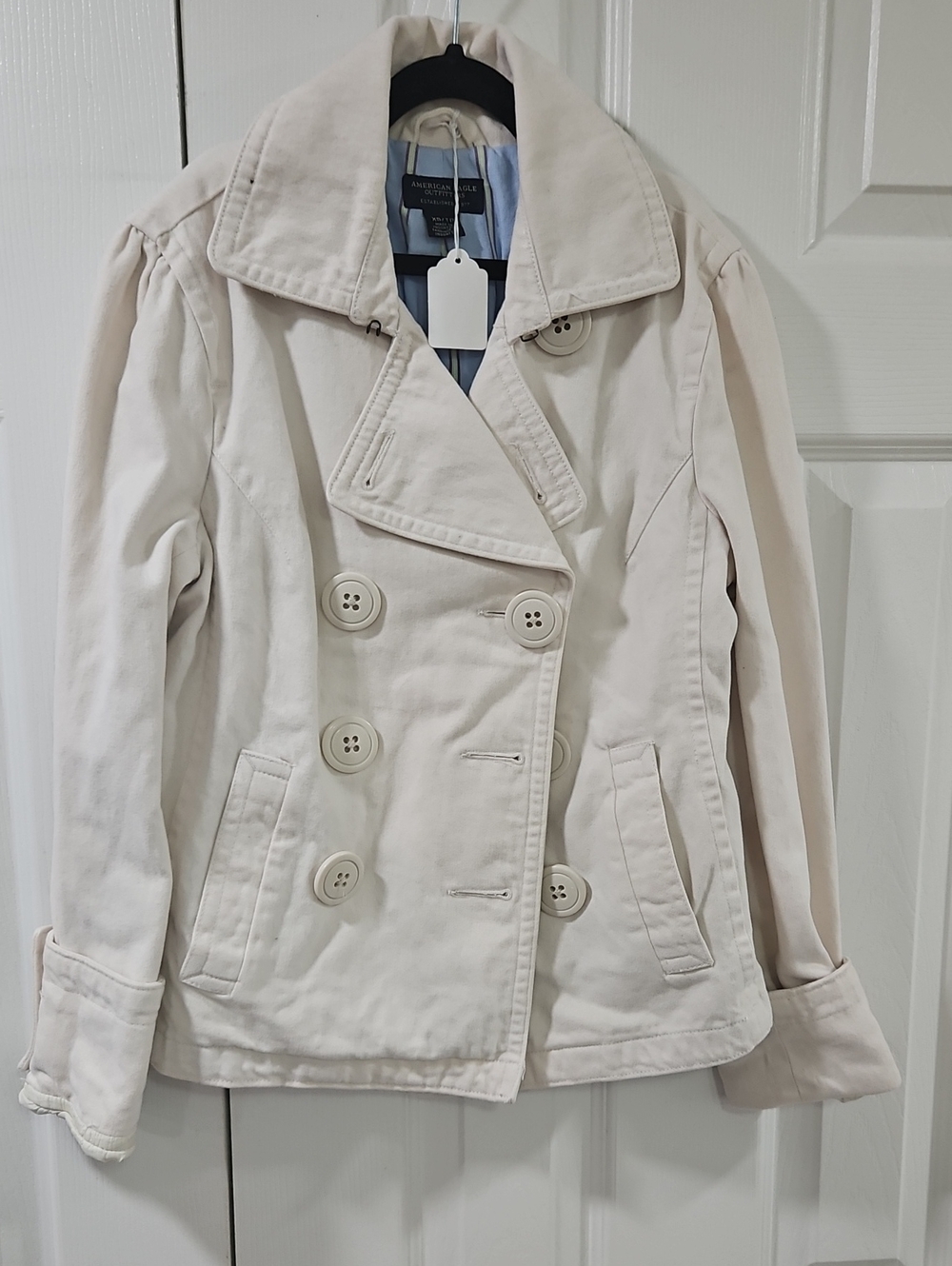 Preowned Girls American Eagle Outfitters Cream Double-Breasted Peacoat  XS